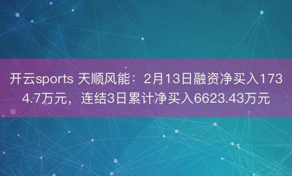 开云sports 天顺风能：2月13日融资净买入1734.7万元，连结3日累计净买入6623.43万元